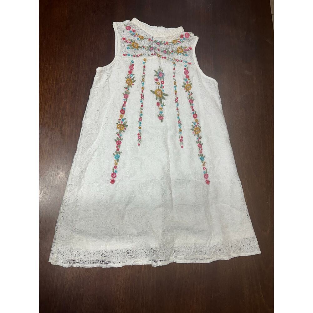 Floral Embroidered Lace Cottage Western Boho Coquette Soft Dress Small Festival